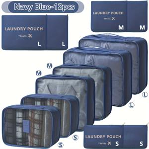 TEMU 7개/12개 여행용 패킹 큐브 - 지퍼형 내부 가방 포함, 컬러 코드 큐브, 신발/화장품/세탁물 구획이 있는 헤비듀티 캐리어 정리함