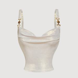 TEMU 핫 메탈 스트랩 메탈 버튼 숏 코리안 스타일 의류 글리터 패브릭 파티웨어