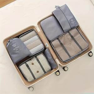 TEMU 7피스 대형 여행 가방 세트 - 옷, 속옷, 신발 수납용 헤비듀티 나일론 캐리어 스토리지, 멀티컬러(레이크) 지퍼 수납칸, 휴가 및 여행용 패킹 큐브