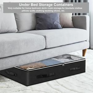 TEMU 1개 검정색 수납 가방 - 접이식 패브릭 옷장 정리함 상자, 담요 및 퀼트에 적합 | 공간 절약형 디자인, 다기능 사용, 바닥 공간 불필요, 침대 밑 물건 보관 및 운반 도구. 부직포 재질