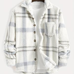 TEMU 2025 남녀공용 격자무늬 플란넬 스타일 셔츠 재킷 - 편안한 플러시 안감, 버튼업 클로저 - 가을/겨울 레이어링, 캐주얼 외출, 직장 패션에 탁월한 선택