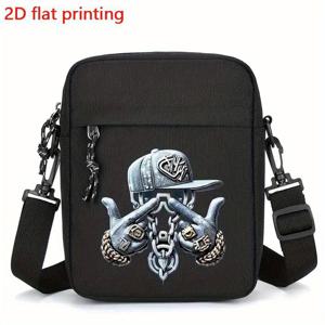 TEMU 스타일리시한 남성용 크로스바디 옥스포드 백 - 실버 스컬 디자인의 컴팩트 어깨끈 휴대폰 가방, 일상 출퇴근용