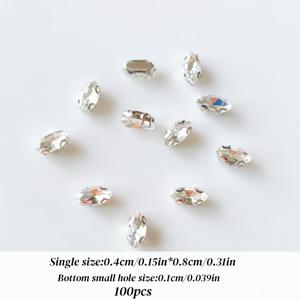 TEMU 100개/팩 소형 말눈알 D자형 클로 은색 베이스 투명 흰색 유리 라인석, DIY 지갑 제작 용품, 의류 장식용 구멍이 있는 패셔너블한 레이스 디자인, 의류, 신발, 모자, 핸드백용 다양한 모양의 액세서리 재봉용 패션 액세서리 (0.6mm 및 1mm 소형 구멍 사이즈)