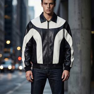 TEMU 남성용 인조 가죽 재킷/패션 인조 가죽 재킷/컬러 블록 인조 가죽 재킷