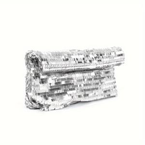 TEMU 니치 디자인 모던 패션 실버리 스팽글 클러치, 고급 연회용 반짝이는 핸드헬드 백, 필로우백, 인기 연회용 스팽글 휴대폰 파우치, 핸드헬드 클러치 크로스백