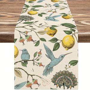 TEMU 1개, 레몬 테마 테이블 러너 (여름 파란 새와 레몬 나무 장식), 주방 또는 식탁 장식에 완벽. 이 레트로 스타일의 시즌 테이블 커버는 실내 및 실외 홈 파티 모두에 적합합니다.