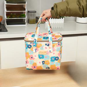 TEMU 새로운 대형 야외 단열 가방, 신선한 꽃무늬 디자인의 휴대용 아이스 팩, 넉넉한 쿨러 가방