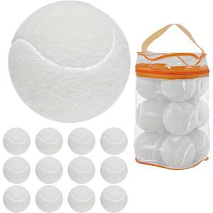 TEMU 12pcs, 내구성 테니스 공, 초보자를 위한 높은 바운스 연습 테니스 공, 야외 연습 훈련을 위한 휴대용