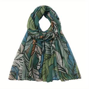 TEMU 레트로 잎사귀 프린트 발리 원사 스카프 숄 통기성 터번 우아한 여행 비치 타월 여성용 헤드스카프