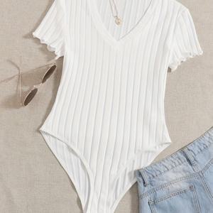 TEMU 대형 사이즈 여성용 솔리드 컬러 피트 V넥 반팔 타이트 핏 우아한 의상