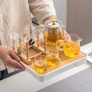 TEMU 투명 유리 차 세트 1세트, 차 세트, 유리 티포트, 향기 차 티포트, 6개의 찻잔, 차 트레이 포함, 식품 접촉 유리제품, 음료용품, 커피포트, 생일 선물