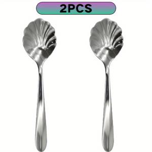 TEMU 2/4/6개 세트, 5.1인치 쉘 모양 스티링 스푼, 스테인리스 스틸 설탕 스푼, 빈티지 티스푼, 커피, 애프터눈 티, 디저트, , 카푸치노, 요거트에 적합, 가정용, 소형 사이즈, 은색