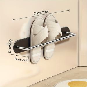 TEMU 1개 짜리 공간 절약형 벽걸이 스테인리스 슬리퍼 랙, 자석 문걸이 신발 정리함 - 침실, 거실, 기숙사, 복도용 - 골드 파이프 없음, 단일 선반, 화이트/블랙