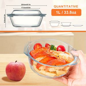 TEMU 2개 세트 (접시 1개 및 볼 1개 포함) 고 붕규산 유리 내열 냄비 (뚜껑 포함), 전자레인지 사용 가능, 쌀밥 베이킹용 유리 볼 및 접시 포함, 크리스마스, 발렌타인데이, 할로윈 및 부활절에 적합