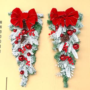 TEMU 2개, 크리스마스 플록드 행잉 가랜드, 60cm/23.62인치 파티 장식 레드보우 트리 걸이형 PVC 플라스틱 홈&파티 장식품, 벽·창문·현관용 무전원 할로윈 & 크리스마스 소품