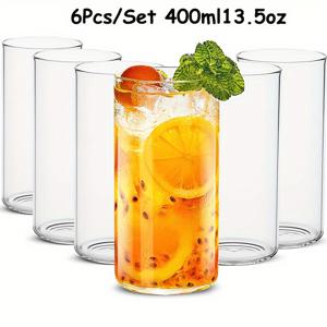 TEMU 6개 세트, 얇은 라운드 음료용 유리잔, 250/400ml 보로실리케이트 워터 타울 워터 글라스, 클리어 하이볼 글라스 컵 세트, 우아한 드링크웨어 텀블러, 스파클링 루스터테일, 와인, 주스, 맥주, 위스키, 믹드 드링크를 위한 디럭스 글래스웨어 세트