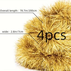 TEMU 4가지 클래식 스타일 골든 가랜드 - 78.7인치/200cm - 크리스마스와 할로윈에 적합, 실내/야외용 트위스티드 반짝이 가랜드