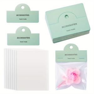 TEMU 100개 직사각형 투명 OPP 셀로판 백, 100개 단어 액세서리 인쇄 종이 접이식 헤더 카드 포함, 백: 10X8cm, 단면 두께: 0.035mm, 주얼리 제작 디스플레이 및 포장 용품, 비즈 및 주얼리 제작