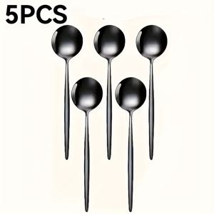 TEMU 5개 세트의 검은색 스테인리스 스틸 커피 스푼. 미러 폴리싱 처리되어 깨끗하고 세척이 용이하며, 커피, 설탕, , 디저트에 적합합니다. 가정, 주방 및 레스토랑에서 사용하기에 이상적인 선택입니다.