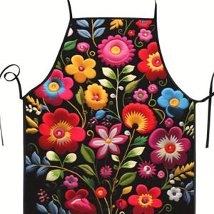 TEMU 비후두 멕시칸 플라워 무봉제 캐릭터 프린트 폴리에스터 민소매 주방용 내구성 있는 앞치마