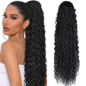 TEMU 22인치 합성 웨이브 드로스트링 포니테일 가발, 여성 헤어 익스텐션 및 스타일링에 적합