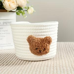 TEMU 1/2개 귀여운 만화 곰 짠 장식용 수납 바구니 - 스낵, 화장품 및 잡다한 물건을 위한 현대적인 다목적 컨테이너 - 욕실, 거실, 침실, 사무실 및 방 장식에 이상적, 선반 바구니