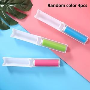 TEMU 옷에 붙이는 재사용 가능한 빨래 가능한 헤어 스티커 4개 세트, 효과적인 먼지 제거를 위한 끈끈이 롤러 브러쉬가 특징입니다.