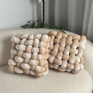 TEMU 골든 벨벳 수제 매듭 사각 장식용 베개 2개 세트, 매듭형 바닥용 베개, 거실 베이 창가, 침실, 사무실, 소파, 의자, 침대에 적합