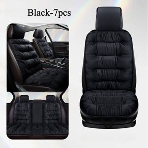 TEMU 자동차 시트 쿠션 7종 세트, 도톰하고 따뜻한 패드, 부드럽고 편안함, 플러시 단열재, 묶을 필요 없음, 통기성, 차량의 모든 5인승 시트에 적합, 등받이 및 머리 받침 커버 포함, 세단, MPV, SUV, 트럭, RV에 적합