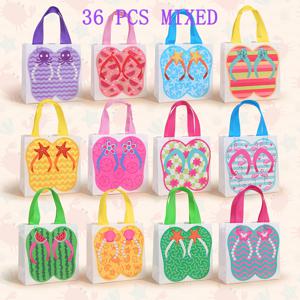 TEMU 36개 하와이안 비치 토트백 - 논-우븐 패브릭 여름 파티 선물 가방, 열대 플립플롭 & 디자인 루아우, 생일, 수영장 파티 장식용 (생동감 넘치는 컬러), 풀사이드 선물 가방 | 테마 파티 가방 | 튼튼한 손잡이, 해변 액세서리, 크리스마스, 할로윈