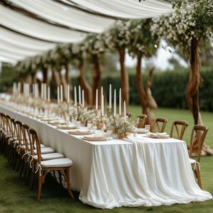 TEMU 할로윈, 크리스마스, 1개의 테이블보 + 4개의 자체 접착식, 화이트 웨딩 연회 테이블보, 대형 직사각형 파티 테이블보, 야외 결혼식, 연회, 생일 파티, 졸업 시즌, 크리스마스, 가족 모임에 적합. 다인용 파티에 적합한 폴리에스터 테이블보. 230X300cm/230X400cm/230X600cm/230X800cm