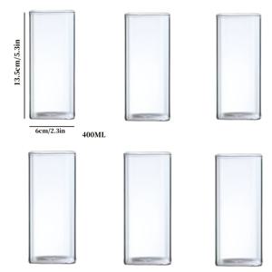 TEMU 6개 고온 내성 투명 사각 단층 유리 물컵 다양한 사양 대용량 보로실리케이트 글라스 주스 및 음료 커피용