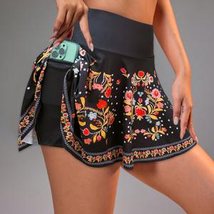 TEMU 여성용 패션 여름 Y 테니스 요가 드레스 팬츠 - 플로럴 프린트 & 휴대폰 포켓