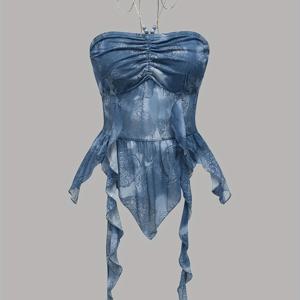 TEMU 여성용 신상 여름 타이넥 민소매 티셔츠