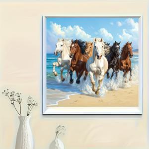 TEMU 1개 페인팅 세트, 말 패턴 DIY 5D 아크릴 풀 라운드 인레이 번호별 그림, 퍼즐 페인팅 수제 키트, 휴일 파티 장식, 침실, 사무실, 거실 벽 예술 작품. 액자는 포함되어 있지 않습니다