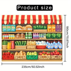 TEMU 1pc 신선한 마켓 비브 대형 파티 배너 - 빵, 야채, 과일, 음료 등으로 구성된 생동감 있는 농산물 시장 디자인, 사진 보트, 생일, 축제 모임에 완벽한, 실내 및 실외에 쉽게 걸 수 있는 폴리에스터 소재, 실내 실외 배너 | 생동감 있는 시장 디자인 | 쉽게 걸 수 있는 기능, 마켓 장식