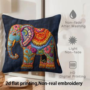 TEMU 2D 평면 프린팅 1개 짧은 플러시 장식 단면 인쇄 초소프트 원단 베개 커버 코끼리, 꽃무늬 컬러풀 비실제 자수 손세탁 및 기계 세탁 가능 45 × 45cm 침실, 거실용