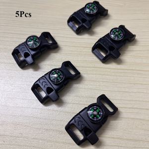 TEMU 비상 생존 나침반, 호루라기, 파라코드 팔찌 버클이 포함된 14mm 웨빙 사이즈의 사이드 릴리스 버클 5개 세트