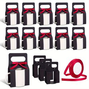 TEMU 선물용 리본 1롤 포함 12개 머그 컵 박스, 11-12Oz 승화 머그 선물 포장 상자 (손잡이 디자인), 승화 머그 포장 선물 상자 세트