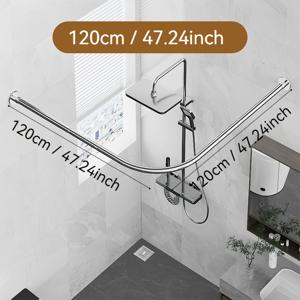 TEMU 1개 곡선형 샤워 커튼 로드, 천공 나사 고정 스테인리스 스틸 커튼 로드, 벽걸이 욕실 액세서리, 내구성 있고 세련된 디자인, 화장실 및 의류 매장에 적합, 골든, 실버, 블랙, 화이트