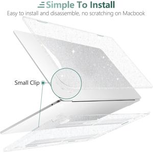 TEMU Pro 및 Air 모델을 포함한 다양한 맥북 모델을 위해 설계된 케이스, 터치 ID가 있는 레티나 디스플레이에 적합한 보호 하드 쉘 커버가 특징이며, 반짝이는 투명 색상으로 제공됩니다.