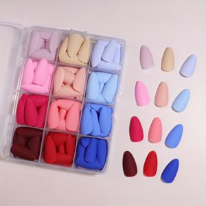 TEMU 288개 무광 아몬드 모양 네일 12가지 색상, 보관 상자 포함, 젤리 젤 파일과 함께 일상적인 네일 살롱에 적합