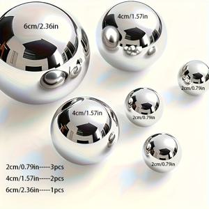 TEMU 스테인리스 스틸 라운드 홀로우 볼 장식용 공 - 0.79에서 2.36인치 사이즈의 6개 세트, 미러 마감 메탈 계단 및 창문 장식품, 정원 조각상 반사볼, 실버 빛 분수용 스테인리스 플로팅 오브, 파티 이벤트 정원 장식, 연못용 볼, 수영장 볼