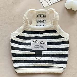 TEMU 민소매 강아지 조끼 - 소형 및 중형견용, 블랙 & 화이트 디자인, 통기성 세탁 가능, 봄 여름 가을 강아지 의류, 멜빵이 있는 착용 가능한 셔츠