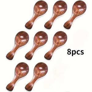 TEMU 미니 나무 숟가락 8개, 작은 양념 스푼, 설탕 차 커피 티스푼, 짧은 손잡이 나무 숟가락, 잼 아이스크림용 나무 숟가락, 주방 도구, 야외 캠핑용 휴대용 작은 스푼