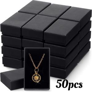 TEMU 고품질 블랙 종이 상자 50개 세트 (뚜껑 포함), 주얼리 선물용 - 목걸이, 귀걸이, 팔찌 등에 완벽