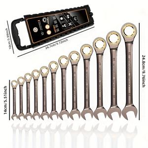 TEMU 블랙 니켈 고정 래칫 세트, 72톱 크롬 바나듐 스틸 플라스틱 포함, 12피스, 8-19mm, 탈착식 클램프 포함, 산업용 렌치, 가정 수리 DIY, 페달, 파이프 설치 및 유지보수, 자전거 수리에 적합
