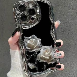 TEMU 휴대폰 케이스 - TPU 충격 방지 스프레이 화이트 물방울 장미 전기 도금 크림 패턴 보호 케이스 (스마트폰용), 내구성 및 얼룩 방지