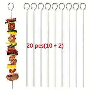 TEMU 10/20/30개 내구성 강한 스테인리스 스틸 바베큐 꼬치 - 7.87인치 긴 금속 막대, 녹 방지, 쉬운 세척, 시시 카밥 및 케밥용 - 가정, 레스토랑, 야외 그릴링, 파티 요리 도구에 이상적, 광택 메탈 마감
