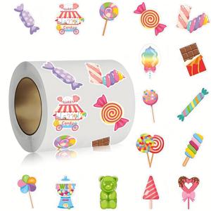 TEMU 500개 캔디 테마 감사 스티커 - 롤리팝, 젤리 곰돌이, 초콜릿 바 디자인 특징 - 파스텔 및 밝은 색상, 생일, 결혼식, 파티용